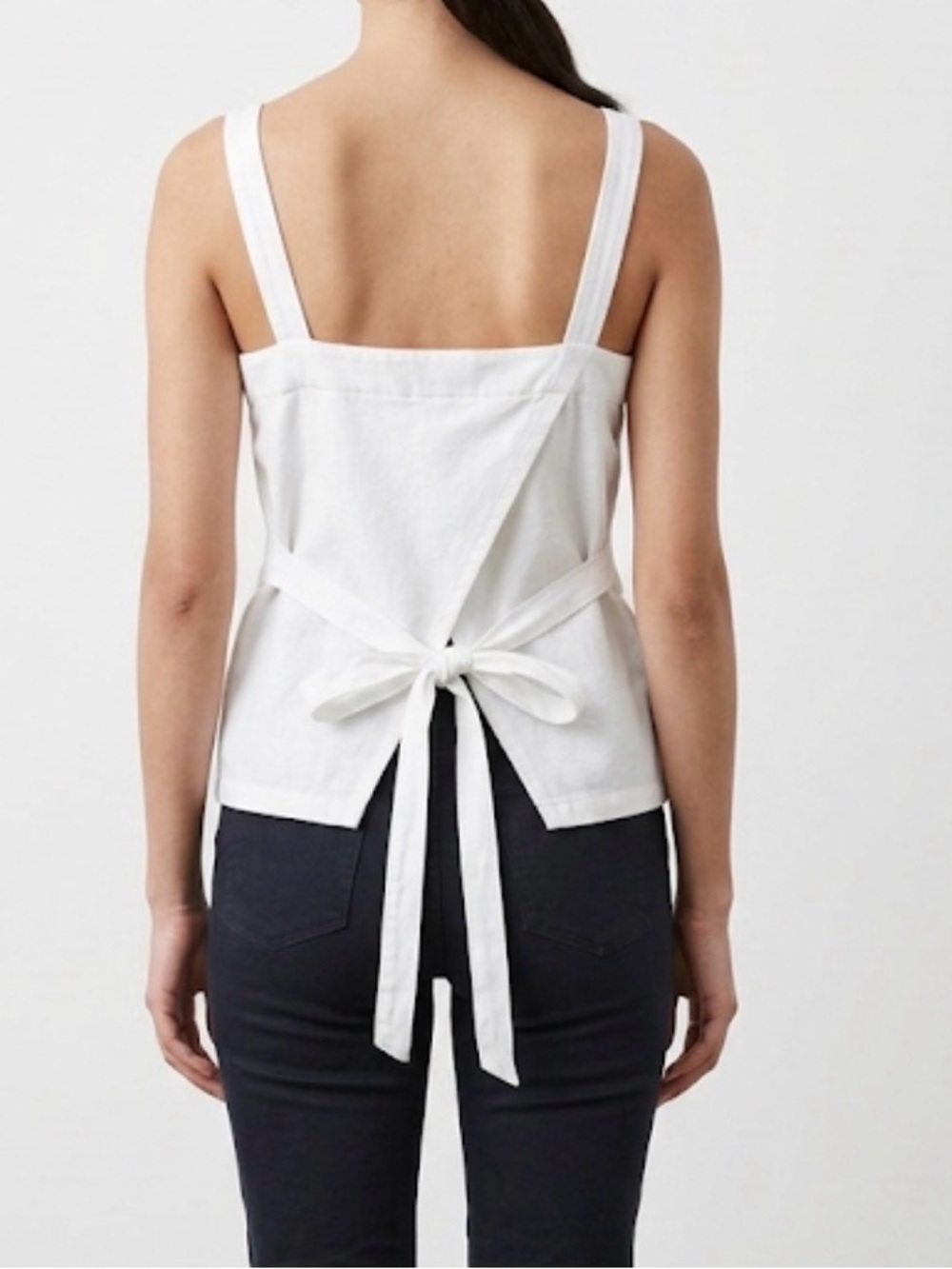 J.Crew Apron Tank Top 100% Cotton Tie Back Square Neck White Medium Sleevless